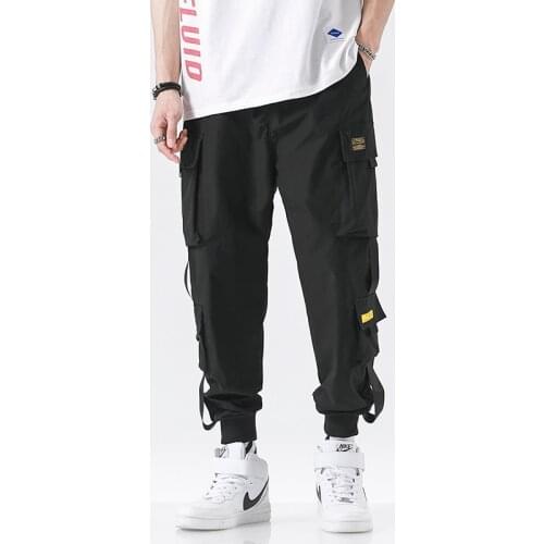 Male Trousers Multiple Pockets Hip Hop Streetwear Pants New Mens Cargo Pants Fashion Jogging Pants Men Black Harem Pants Casual