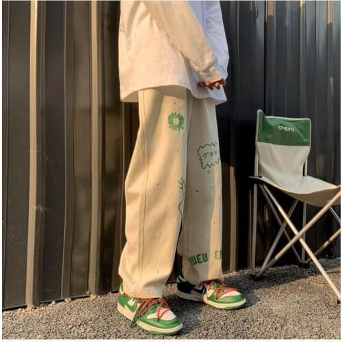 New printed womens pants trendy loose casual mens straight-leg pants versatile trousers high quality women bottoms pants