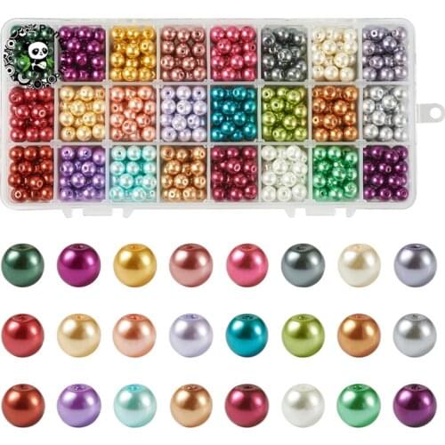 Pandahall 1 Box 6mm/8mm Glass Pearl Beads Strands Pearlized Round for Jewelry Necklace Bracelet Making Mixed Color Hole: 1mm