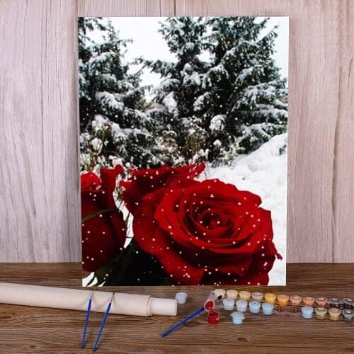 Flower Rose Coloring By Numbers Painting Set Acrylic Paints 50*70 Canvas Painting Home Decor Crafts For Adults Handiwork Art