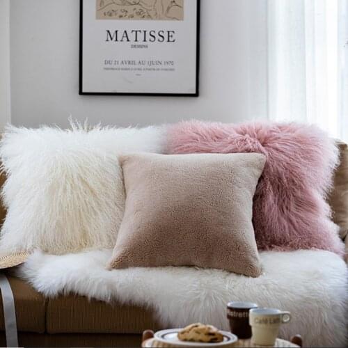 CX-D-178 Custom Size Shearing Lamb Fur Cushion Single Side Fur Square Pillow