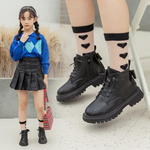 Girls Boots Spring and Autumn Single Boots Childrens Fashion Boots Womens Fashion Soft Bottom Big Childrens Shoes Kids Boots