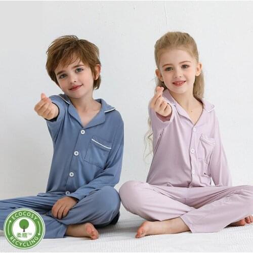 Children Pajama Set Long Sleeve Toddler Boys Homewear Solid Pink Baby Girl Sleepwear Cotton Autumn Pajamas 4-15Y Kids Nightgown