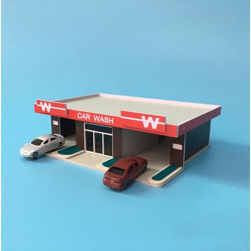 DIY 1/150 N Scale White Brown Car Wash House Building Model Train Scene Sand Table Plastic Assembly Building Kits