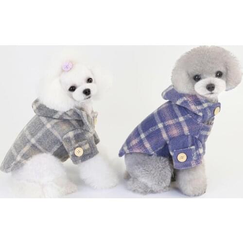 Dog clothing New plaid trench coat pet clothing autumn and winter warm cotton coat