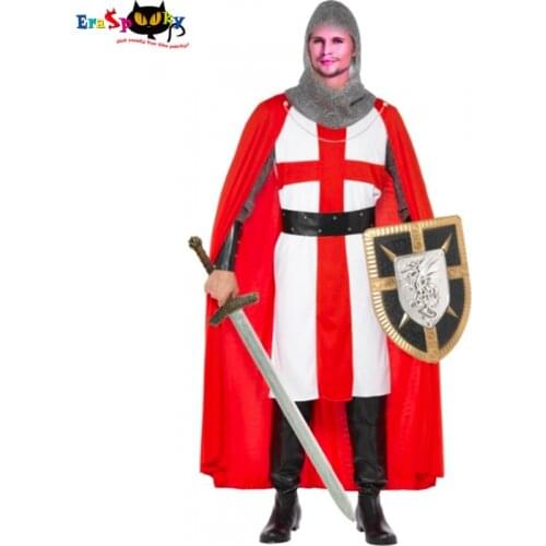 European Crusaders Costume Adult Medieval Warrior Fancy Knight Costume Men Robe Cape Halloween Roman Royalty Cosplay Comic Con