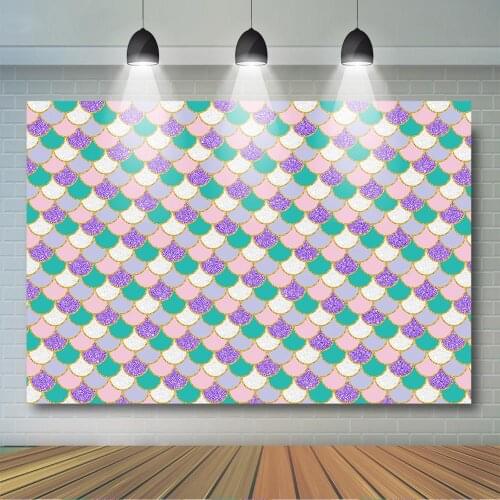 Mermaid Photography Backdrop Baby Shower Birthday Party Decorations Purple Pink Mermaid Glitter Scals Photo Studio Background