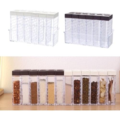 H55A 6pcs/set Salt and Pepper Shakers Spice Box Plastic Transparent Condiment Jar Storage Container with Lid