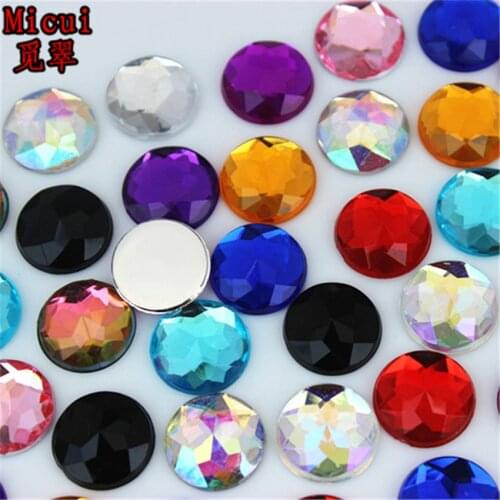 Micui 100PCS 12mm Round Crystal Rhinestone Flatback Colorful Acrylic Rhinestones Stones For Clothes Crafts Decorations MC91