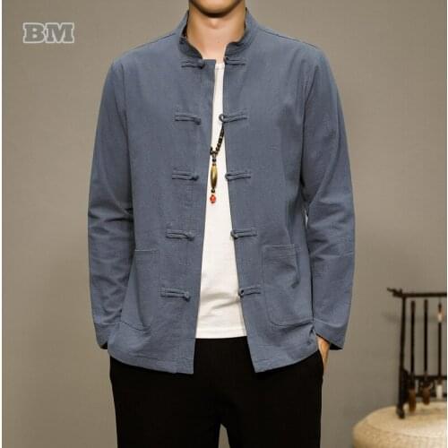 Chinese Traditional Dress Linen Plus Size Shirt Wu Tang Tai Chi Hanfu Men Clothing Retro Kung Fu Suit Harajuku Top Clothes