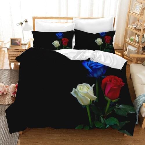 White Red Blue Roses Bedding Set Romantic Flower Duvet Cover Sets Comforter Bed Linen Twin Queen King Single Size Dropshipping