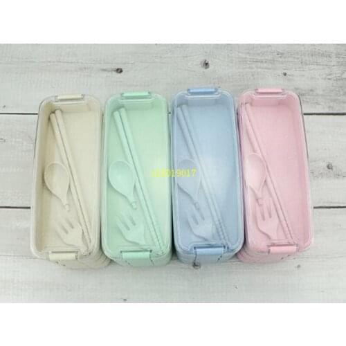 Creative wheat straw lunch box with spoon, fork and chopsticks