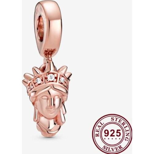 2020 New 925 Sterling Silver Rose Gold New York Statue Of Liberty Pendant Fit Pandora Women Bracelet & Necklace Diy Jewelry