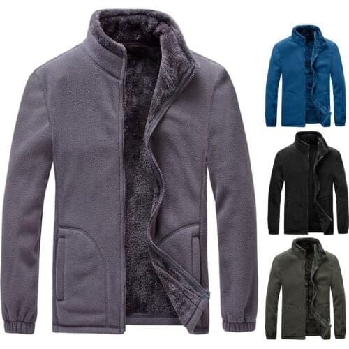 50%HOTStand Collar Long Sleeve Men Jacket Fleece Zipper Closure Warm Jacket Coat Outerwear