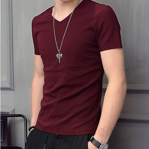 Summer/Autumn Solid Color Mens Plush T-Shirt V Neck Warm Traceless Short Sleeve Undershirt Clothing Trend Slim Fit Top Tees