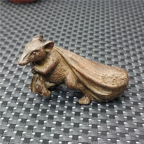 Pure copper carved money rat zodiac mouse animal statue home feng shui decoration accessories gift