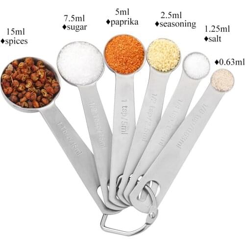 6pcs/set Kitchen Measuring Spoon Set Stainless Steel Cook Tool Seasoning Scoop 0.63ml-15ml