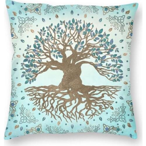 Tree Of Life Yggdrasil Gentle Blue Cushion Cover Double-sided Vikings Floor Pillow Case for Car Custom Pillowcase Home Decor