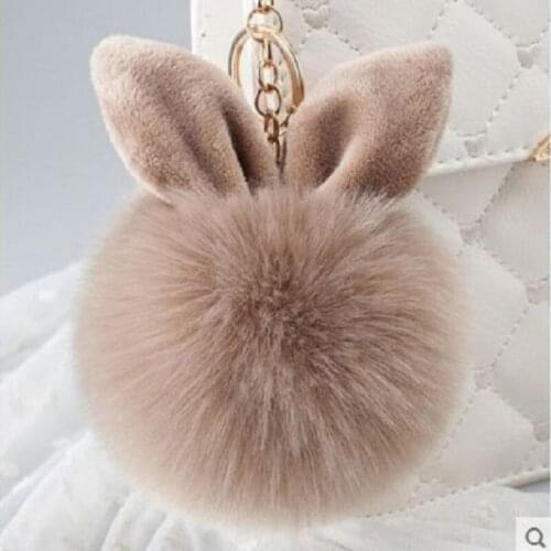 New Camel Color Pompom Ball Keychains Rabbits Fur Ear Keyrings Gifts For Women Girl Jewelry Car Bags Handbags Key Chains Keyfob