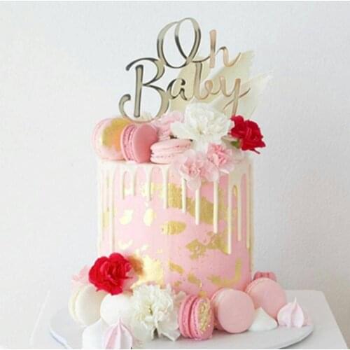 INS New OH Baby Happy Birthday Cake Topper Gold Wedding Cupcake Topper for Baby Shower Kids Birthday Party Cake Decorations