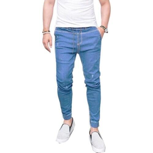 New Mens Jeans Washed Feet Skinny Denim Blue Pant Hip Hop Sportswear Trousers Elastic Waist Joggers Pencil Pants Plus Size 4XL