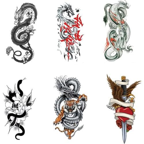 New Dragon Snake Temporary Tattoo Sticker for Men Women Girl Arm Leg Fake Tattoos Waterproof Tatoo Transferable Body Art Tatto