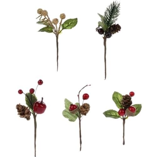 Christmas pine needles fruit branches plastic dried flowers greeting card accessories tote bag box DIY handmade decoration