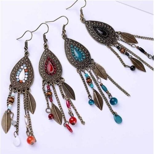 Retro Ethnic Style Tassel Earrings Bohemian Ethnic Bead Earrings For Woman Jewelry Birthday Party Gifts