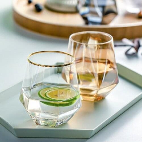Hexagonal Diamond Cup Glass Creative Personality Hexagonal Juice Glass Home Phnom Penh Diamond Noodle Water Cup 2021