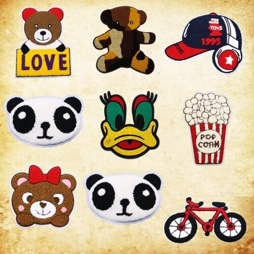 Cute animal ice cream bicycle hat bear pattern towel chenille embroidery patch DIY animation badge embroidery sewing