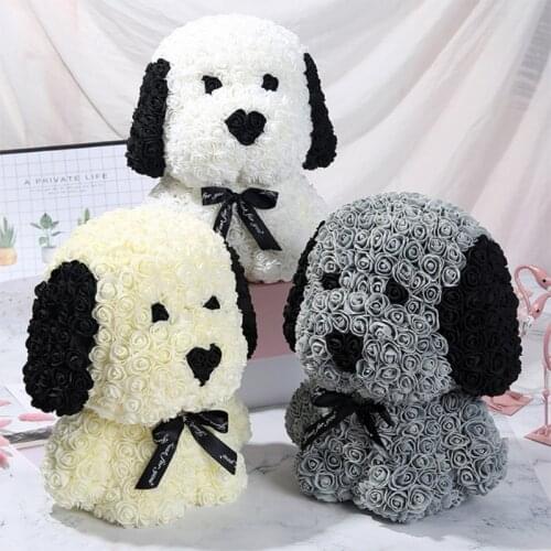 38cm Rose Huba dog with LED Rose Flower Artificial Flowers Home Wedding Festival Wedding Decoration Gift Box