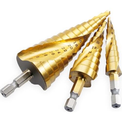 Titanium Coated Step Drill Bit For Metal Cone 4-12 4-20 4-32 Drilling Tools HSS Hole Saws Wood Cutters Hole Metal Drill bits
