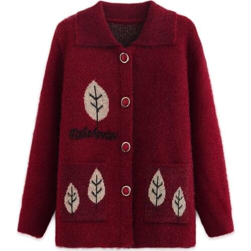 Middle-aged and Elderly Womens Sweaters Large size knitted Sweater Cardigan Spring Autumn Single-breasted Jacket Outwear Tops