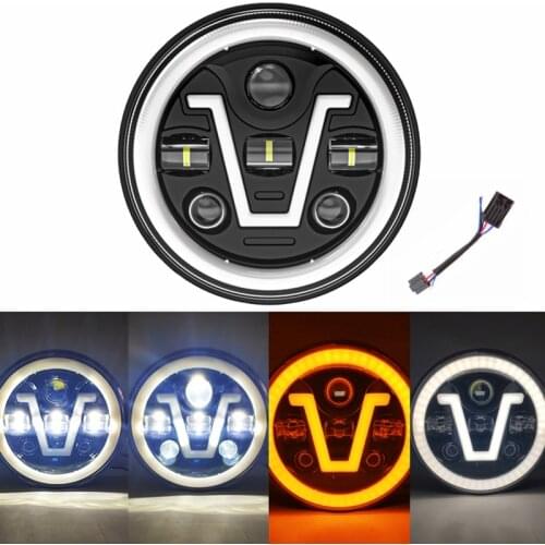 Universal 7" Led Car Motorcycle Headlight H4 Phare Farol Moto Headlamp For BMW Softail Cafe Racer Chopper Honda