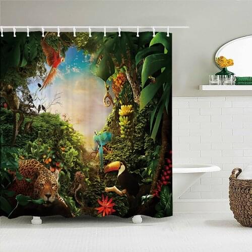 3D Print Tropical Forest Animal Shower Curtain Bathroom Waterproof Polyester Natural Rainforest landscape Decor Shower Curtains