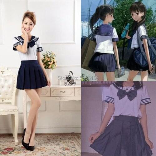 Japanese School Uniforms Anime Cosplay Sailor Suit Tops+tie+skirt JK Navy Style 7 Colors Students Clothes for Girl Short Sleeve