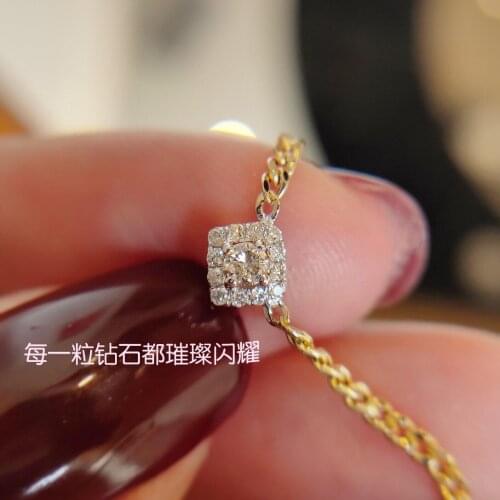 18K Solid Yellow Real Gold Jewelry(AU750) Women Diamond Clavicle Chain 10 Points South African Diamonds Wedding Necklace Pendant