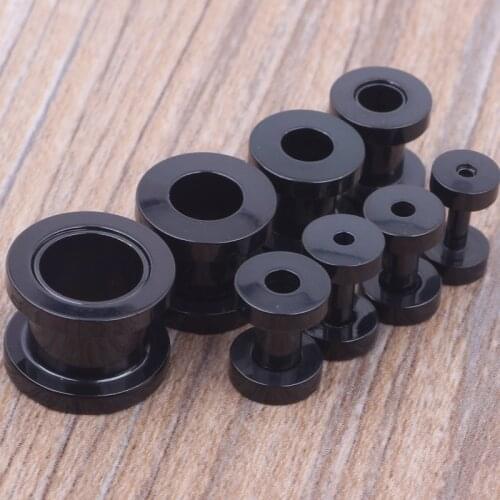 Body Plugs 100 pcs/lot Mix 2-10mm Size Stainless Steel Piercing Jewelry Screw Black Flesh Tunnel Ear Tunnel Plug