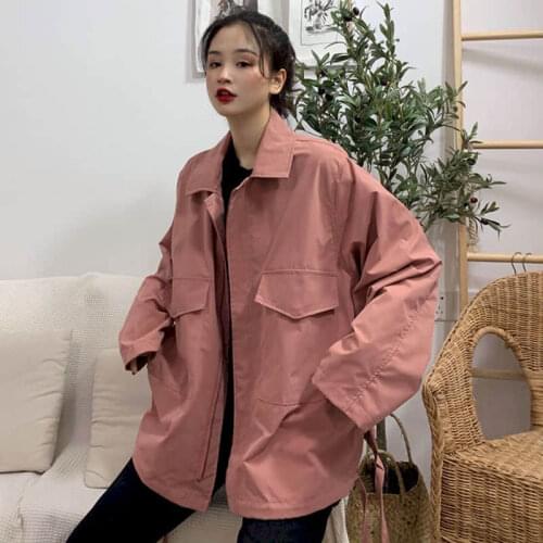 2021 Women‘s Jacket New Autumn Female Student Tide Coat Korean Version Loose Ins HongKong Flavor Bf All-match Tooling Men‘s Top