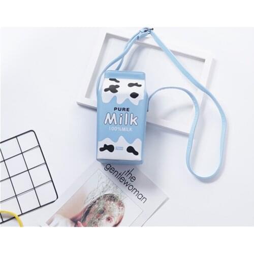 Women Wallets Cartoon Milk Carton Pu Leather Female Large-capacity Mobile Phone Bag Ladies Cute One-shoulder Messenger Bag