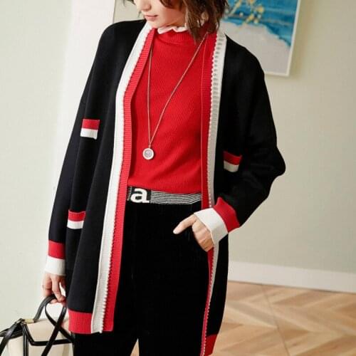 Matching New Pearl color pocket cardigan loose medium length long coat women s autumn and winter leisure
