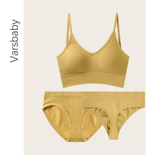 Varsbaby simple and comfortable underwear women gather light and beautiful back three-piece bra + briefs + thong