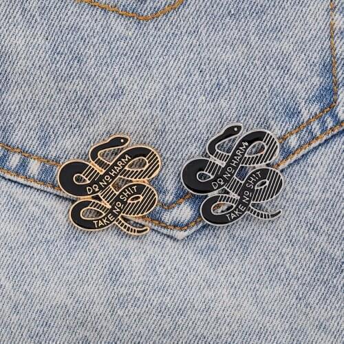 Snakes Enamel Pin Life is short, snake is long Brooches Badge Bag Shirt Lapel Pin Buckle Black White Jewelry Gift for Friends