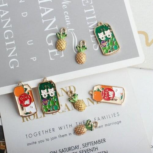 10Pcs Alloy Drop Oil Cute Fruit Drink Pineapple Enamel Charms For Jewelry Making Findings DIY Handmade Dangle Charms Accessories