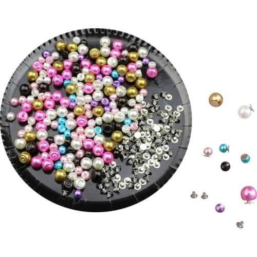 100Sets 6MM/8MM Color Imitation Pearl Rivets Studs DIY Garment Leather Shoes Accessories Beads Spikes Wedding Decor Rivet Pearls