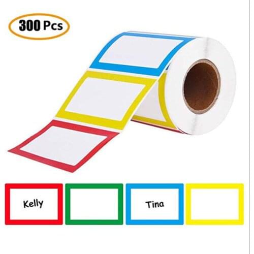 300pcs/Roll 8.9x5.7cm Colorful Board Name Label Stickers Small Paper Blank Tags Adhesive For Kids Wall Desk Office Stationery