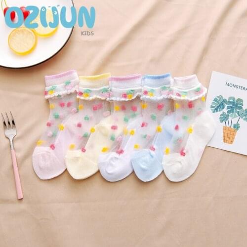 5 Pairs A Lot New Summer Baby Girls Ultra-thin Strawberry Lace Mesh Socks S/M/L/XL/XXL Children Girls Thin Lace Socks