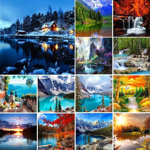 5D DIY Diamond Painting Scenery Waterfall Cross Stitch Kit Full Drill Embroidery Landscape Mosaic Picture Of Rhinestones Decor