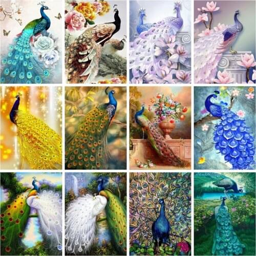 Huacan 5d Diamond Painting Peacock New Arrivals Paintings For Interior Mosaic Embroidery Animal Flower Home Decor