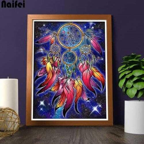 Diamond Painting beautiful color feather pattern diy Full Square round Drill Rhinestone Picture Diamond Mosaic Gift home decor